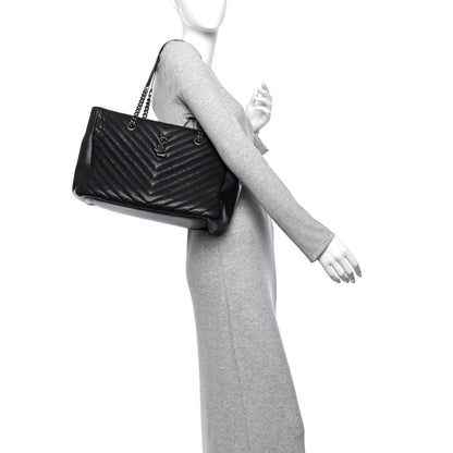 Saint Laurent Sheepskin Matelasse Chevron Large Monogram Shopping Bag Black 2 of 11