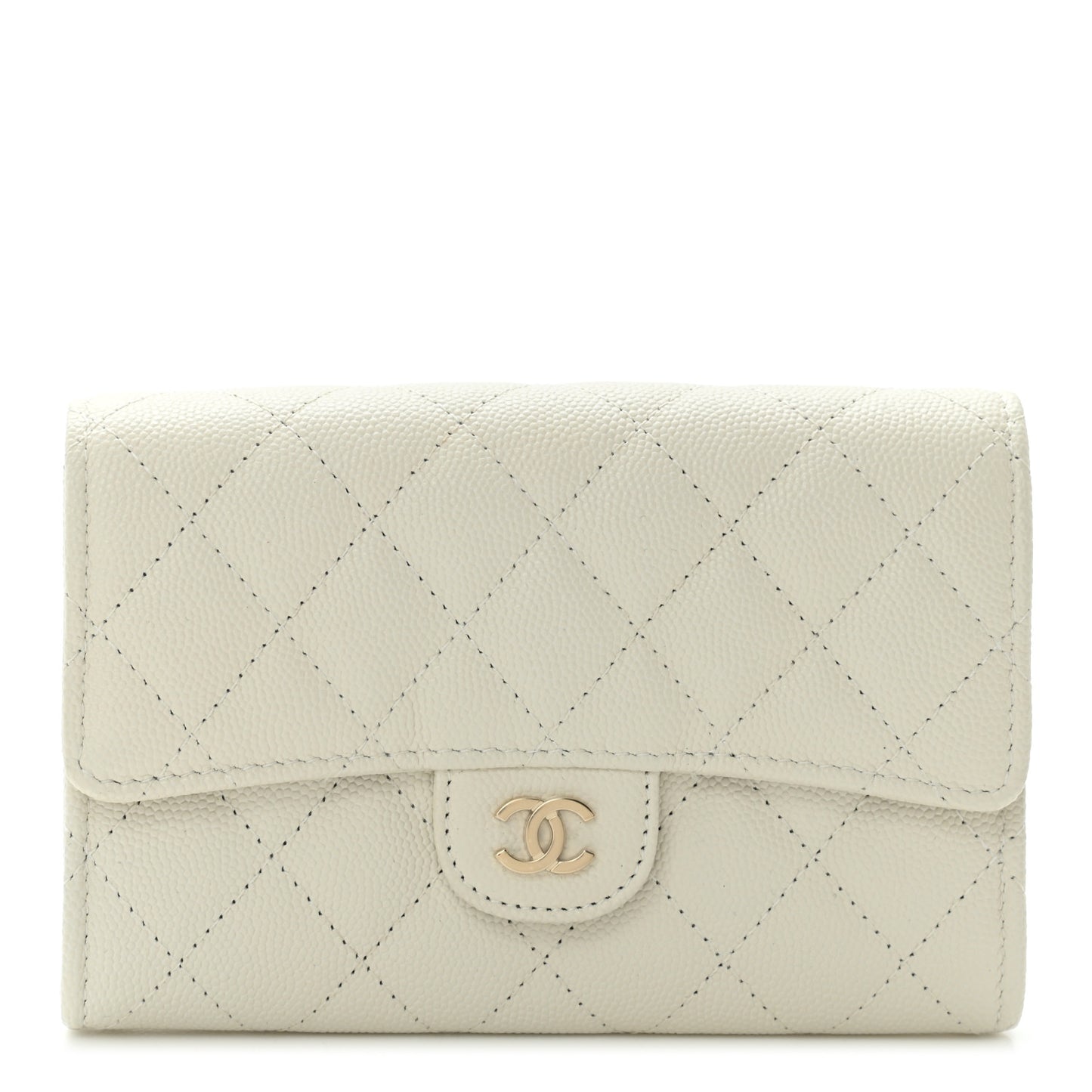 Caviar Quilted Medium Flap Wallet White