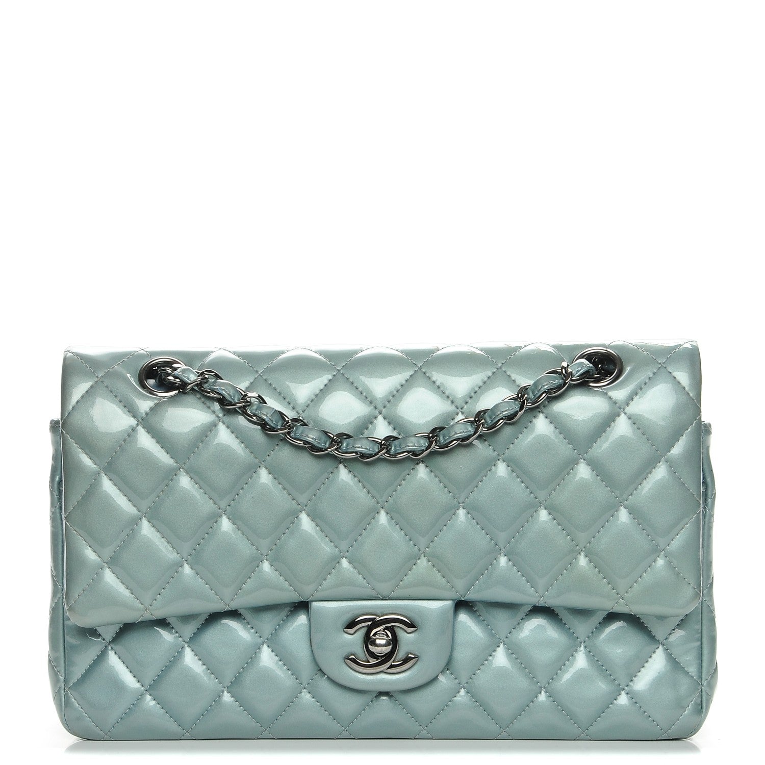 Chanel Patent Calfskin Quilted Medium Double Flap Turquoise 1 of 8