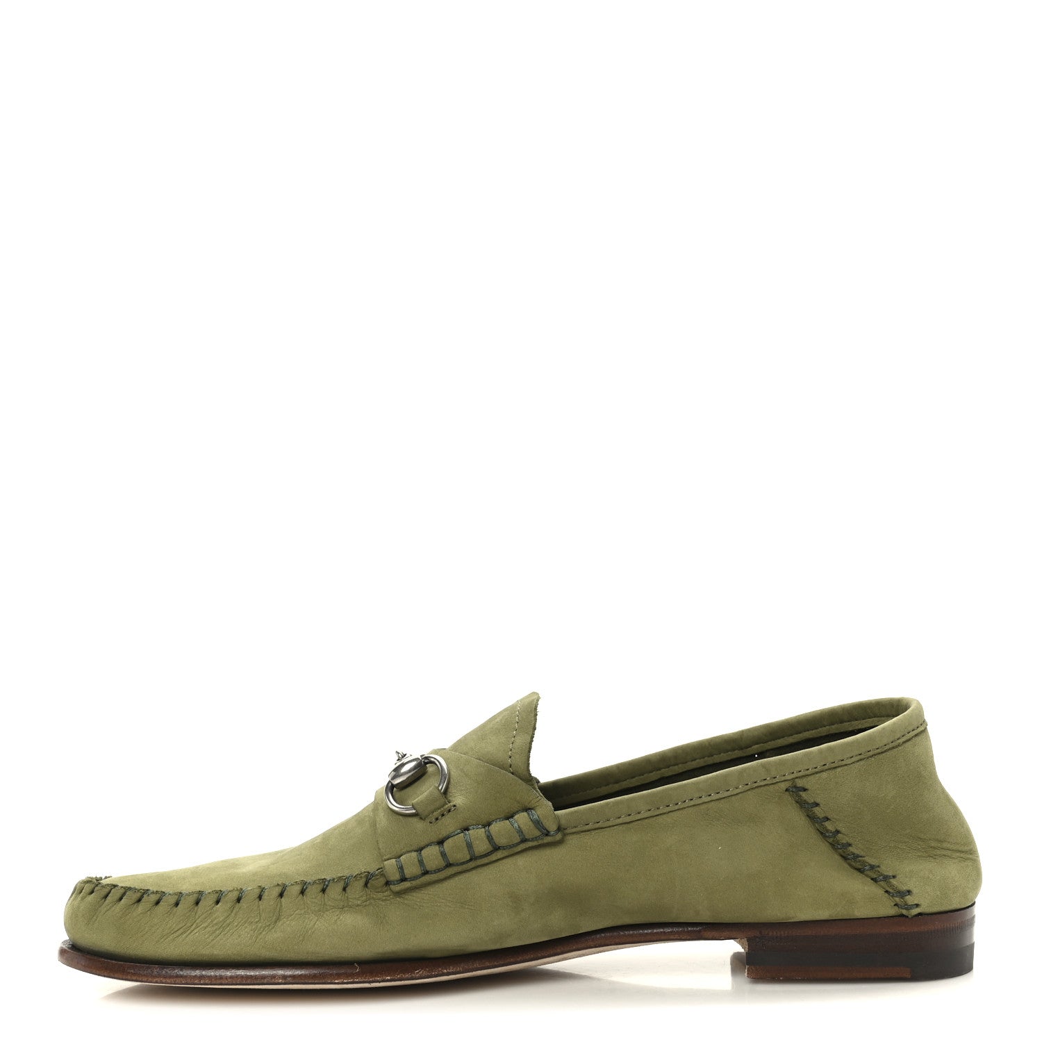 Gucci Nubuck Womens Horsebit Loafers 38.5 Herbs Light Green 1 of 9