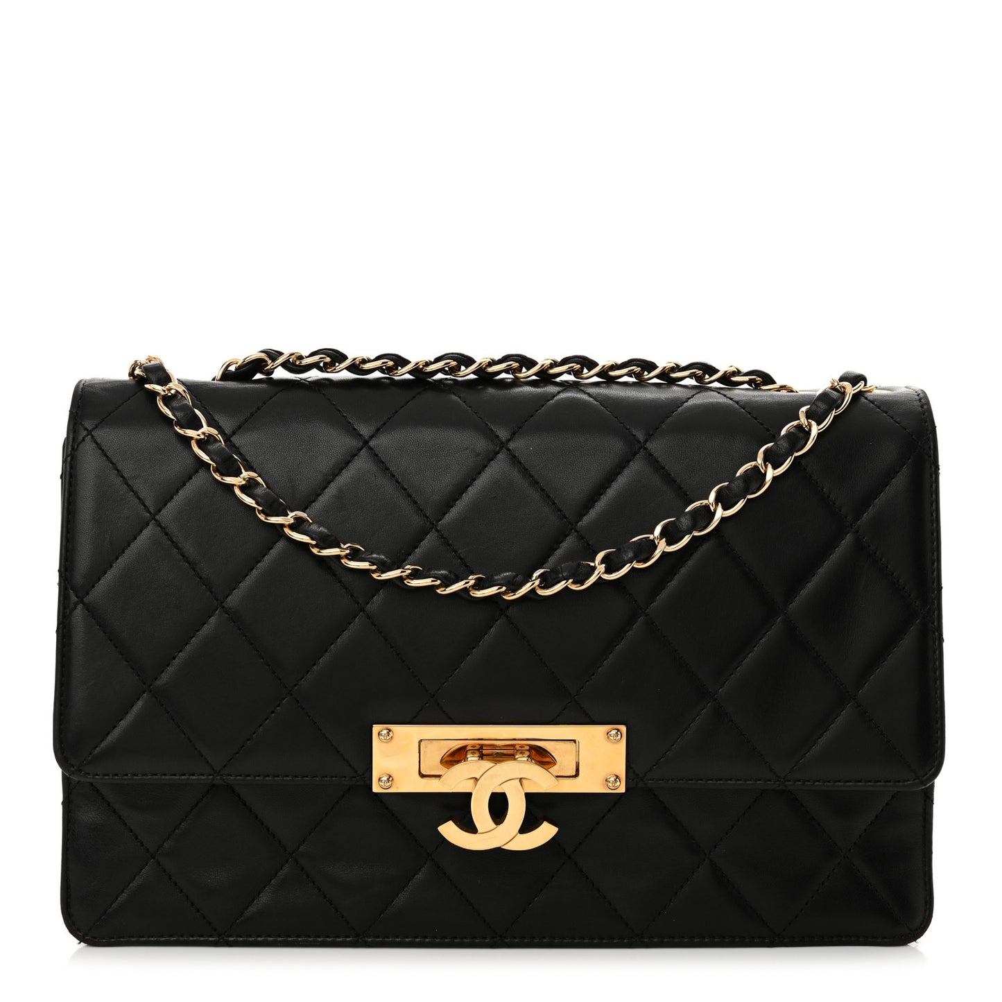 Lambskin Quilted Large Golden Class Flap Black