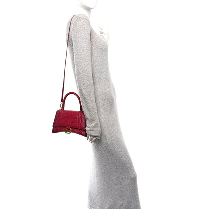 Balenciaga Shiny Calfskin Crocodile Embossed Small Hourglass Top Handle Bag Raspberry 2 of 12
