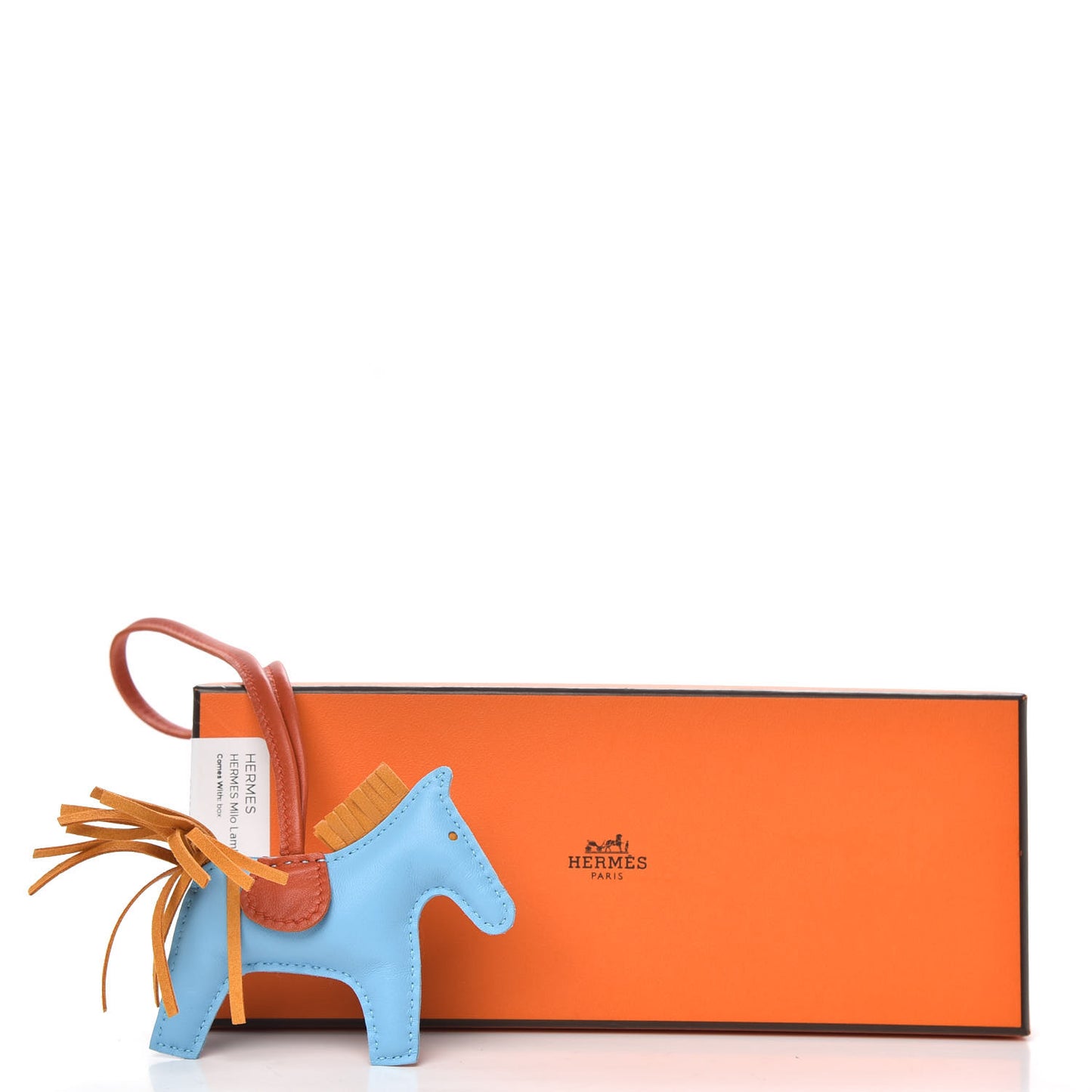 Milo Lambskin Grigri Rodeo Horse Bag Charm PM Celeste Naturel Bouton D'Or Cornaline