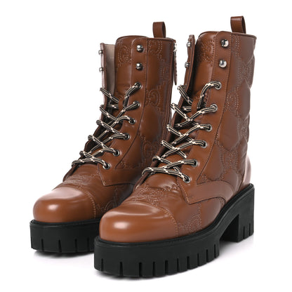 Gucci Cordovan Lux Nappa GG Matelasse Lace Up 60mm Combat Boots 39.5 Dark Hazel Brown 4 of 10