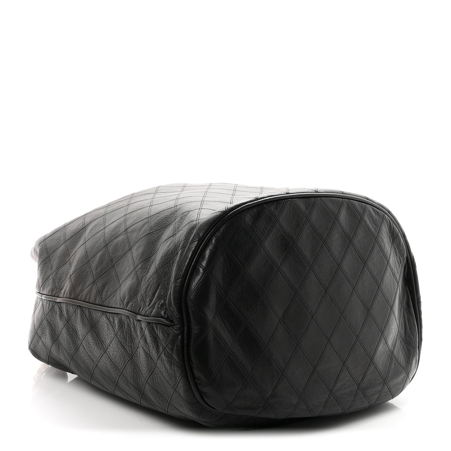 Lambskin Diamond Stitched Drawstring Shoulder Bag Black