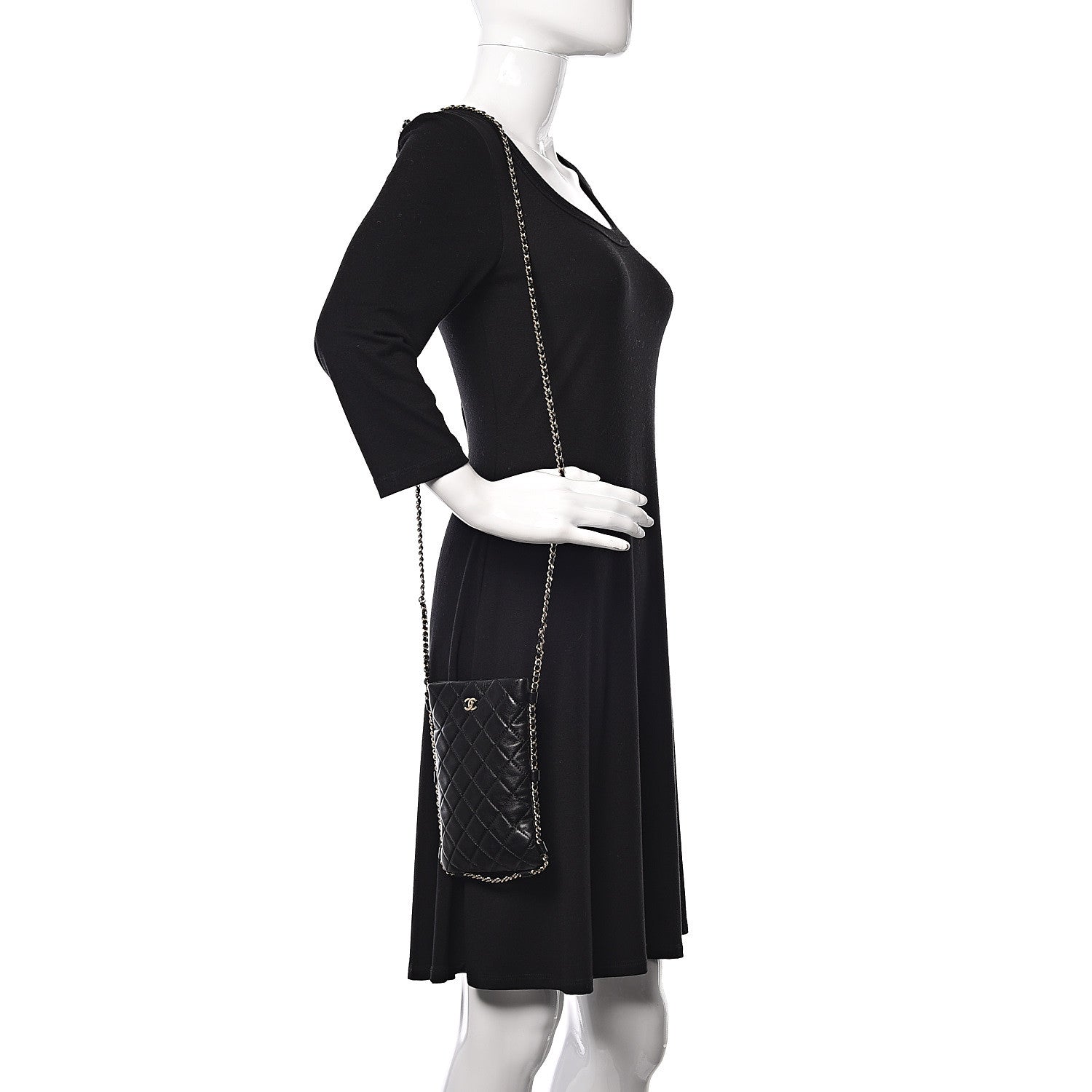 Chanel Lambskin Quilted Chain Around Phone Holder Black 2 of 11