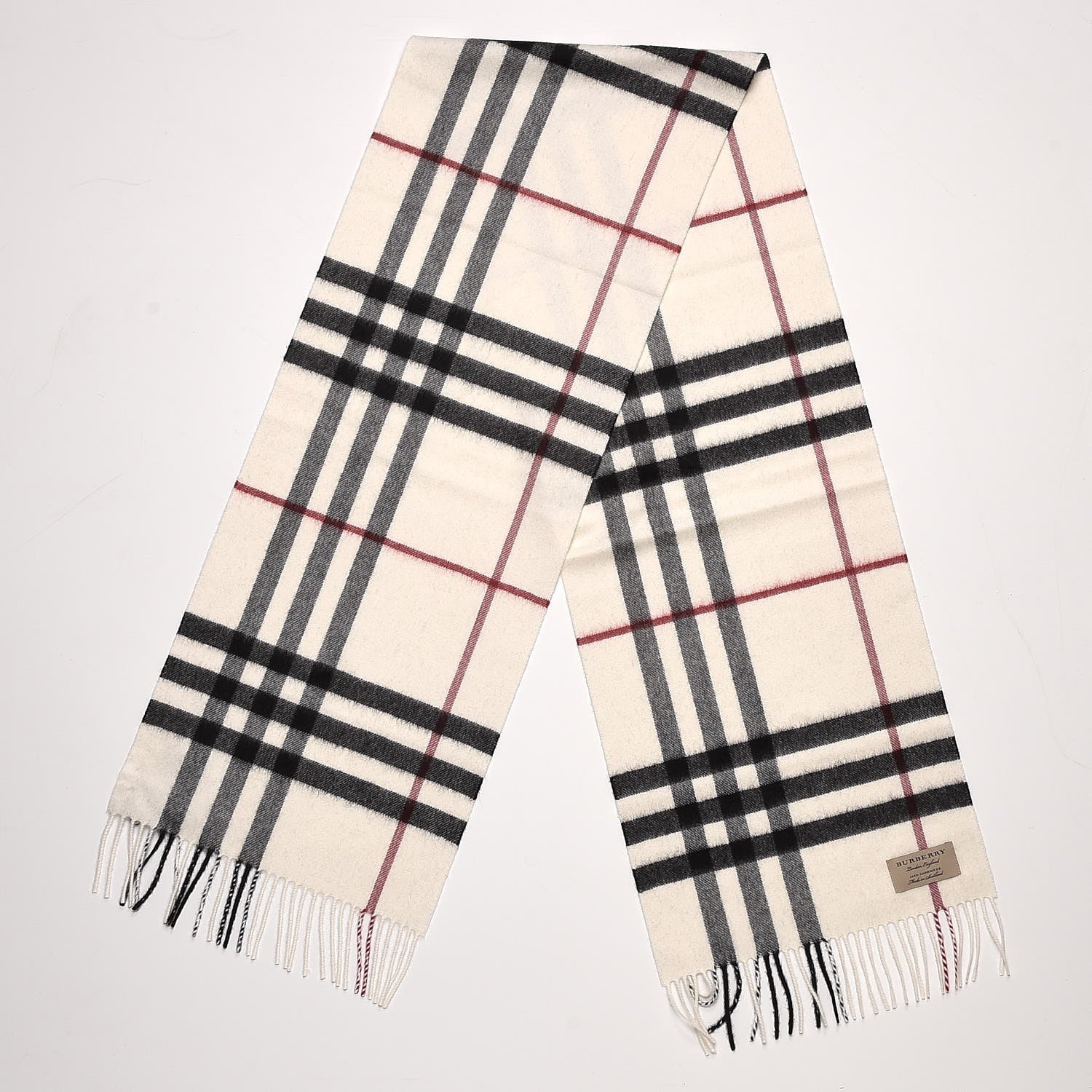 Burberry Cashmere Giant Check Fringe Scarf White 3 of 4