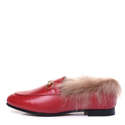 Gucci Malaga Kid Fur Womens Jordaan Loafers 38 Hibiscus Red Natural 1 of 11