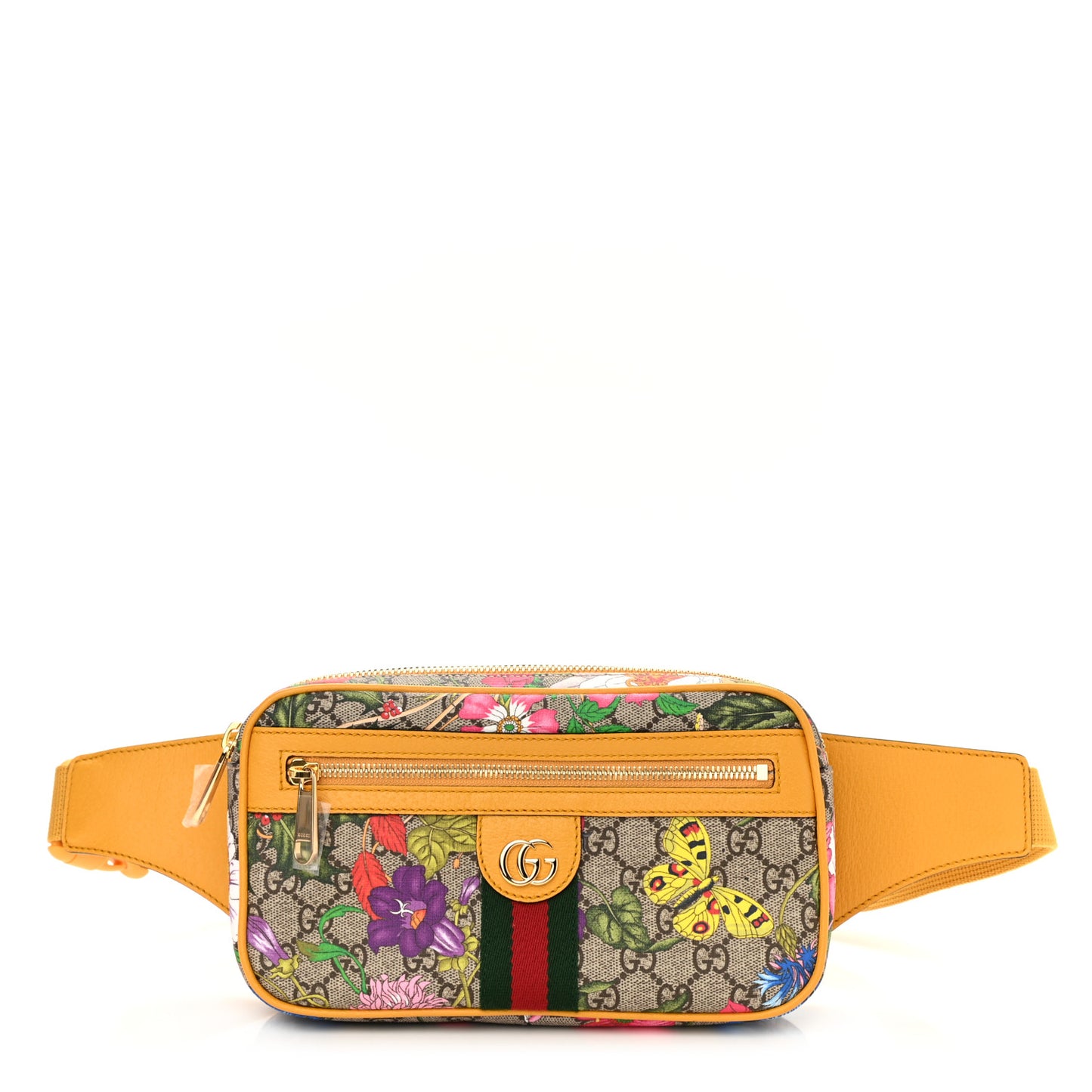 GG Supreme Monogram Flora Medium Ophidia Belt Bag Beige Multicolor Crop