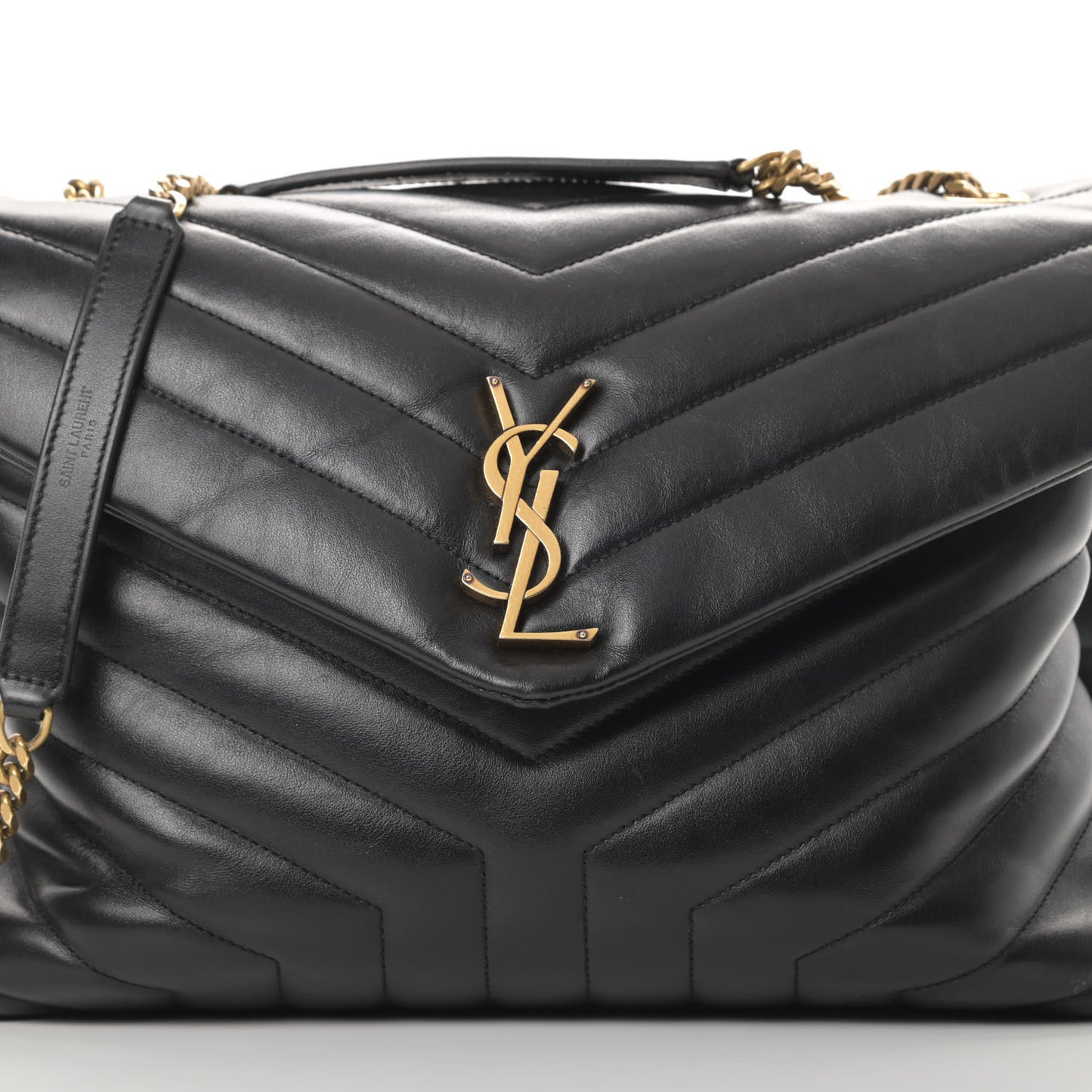 Calfskin Y Quilted Monogram Medium Loulou Chain Satchel Black
