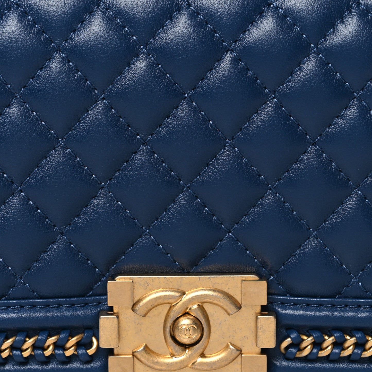 Lambskin Quilted Medium Top Handle Boy Flap Blue