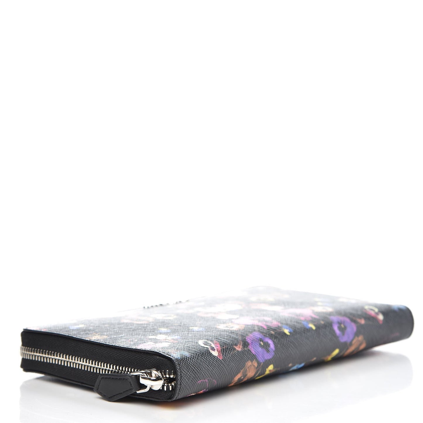 Textured Coated Canvas Pansy Print Travel Zip Around Wallet Multicolor