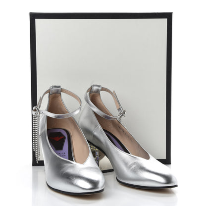 Gucci Metallic Nappa Crystal Square G Mid Heel Pumps 40.5 Silver 10 of 10