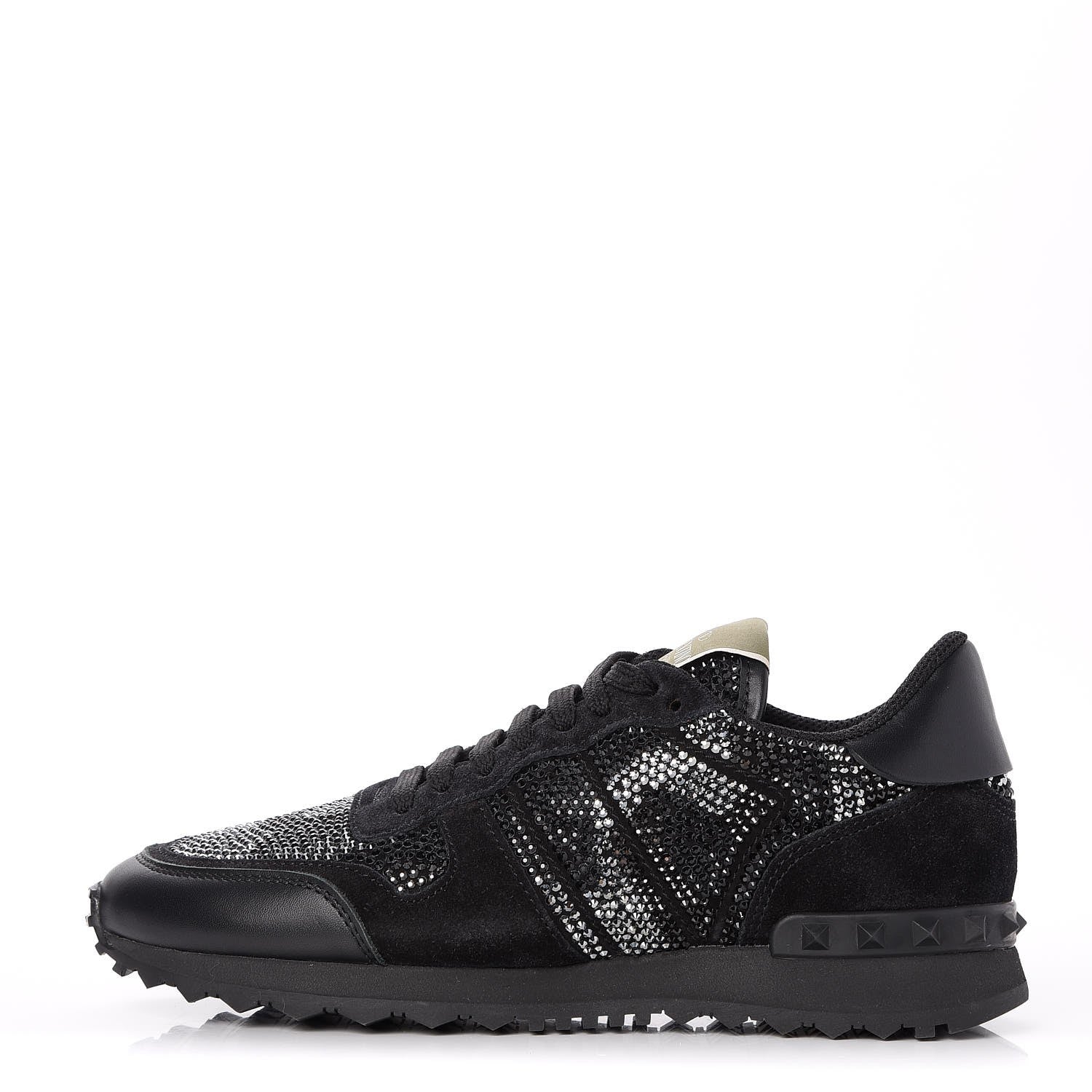 Valentino Garavani Glitter Suede Womens Rockrunner Sneakers 38 Black 1 of 10