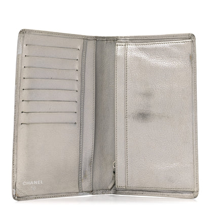 Chanel Metallic Goatskin Camellia Embossed Yen Wallet Silver 4 of 9