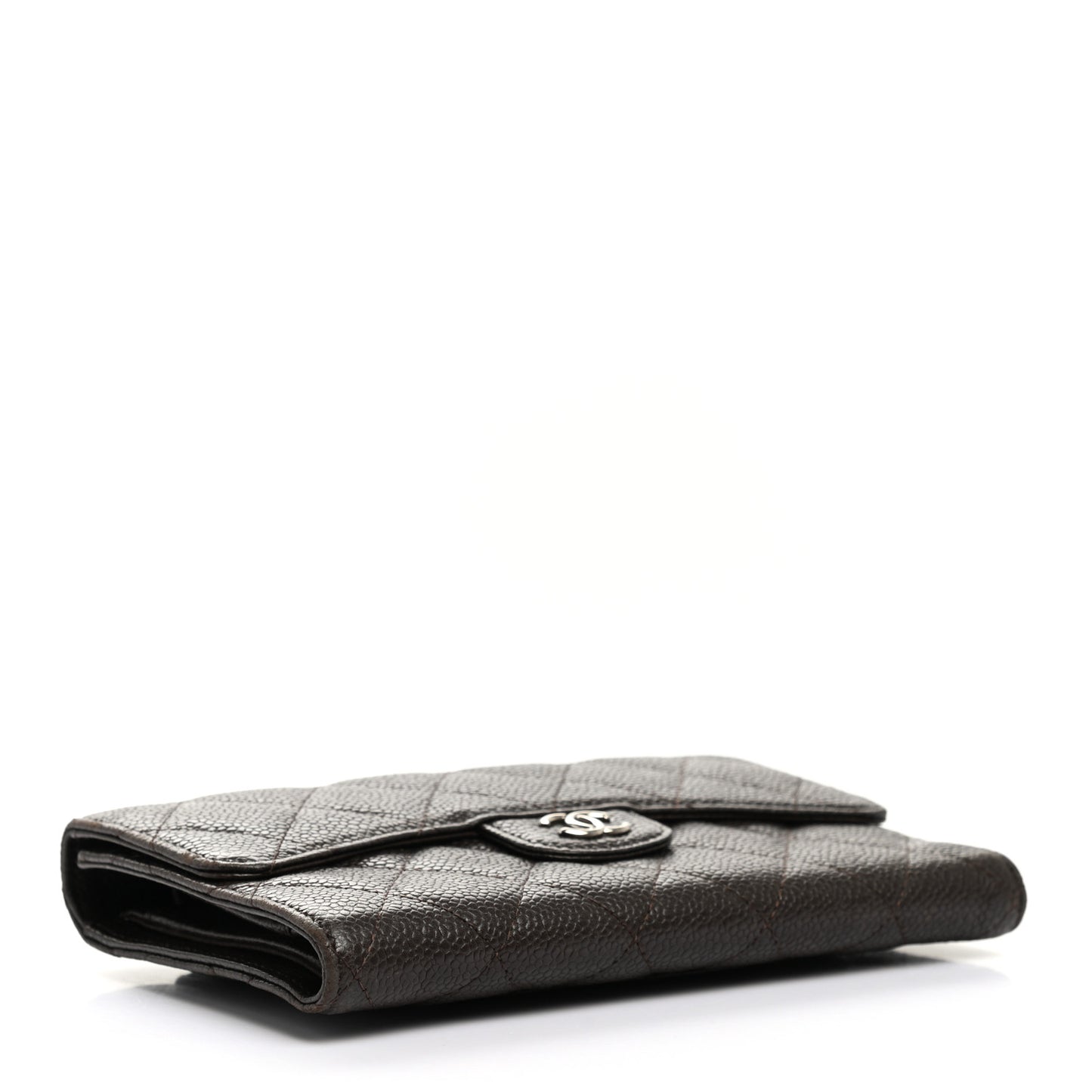 Caviar Quilted Large Flap Wallet Dark Brown