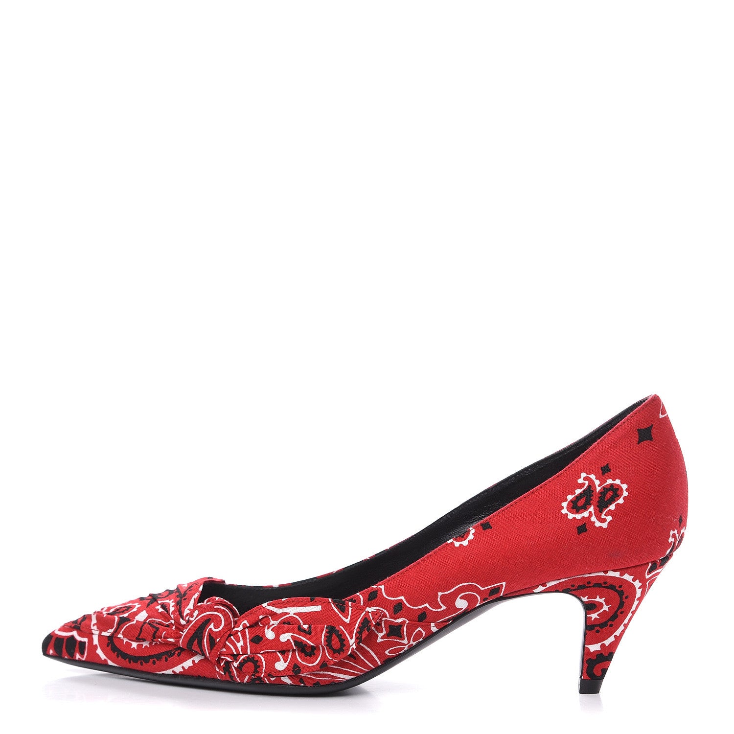 Saint Laurent Bandana Charlotte Kitten Heel Pumps 37.5 Red 1 of 9