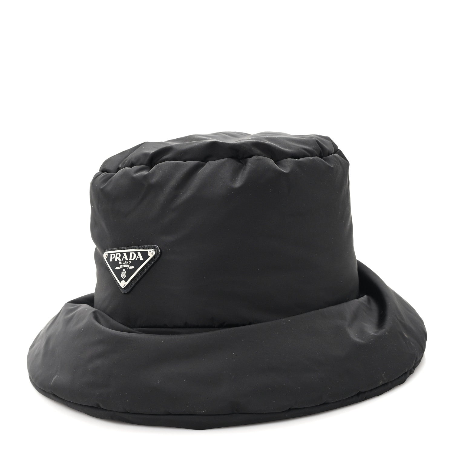 Prada Re-Nylon Metal Triangle Logo Padded Bucket Hat M Black 1 of 10