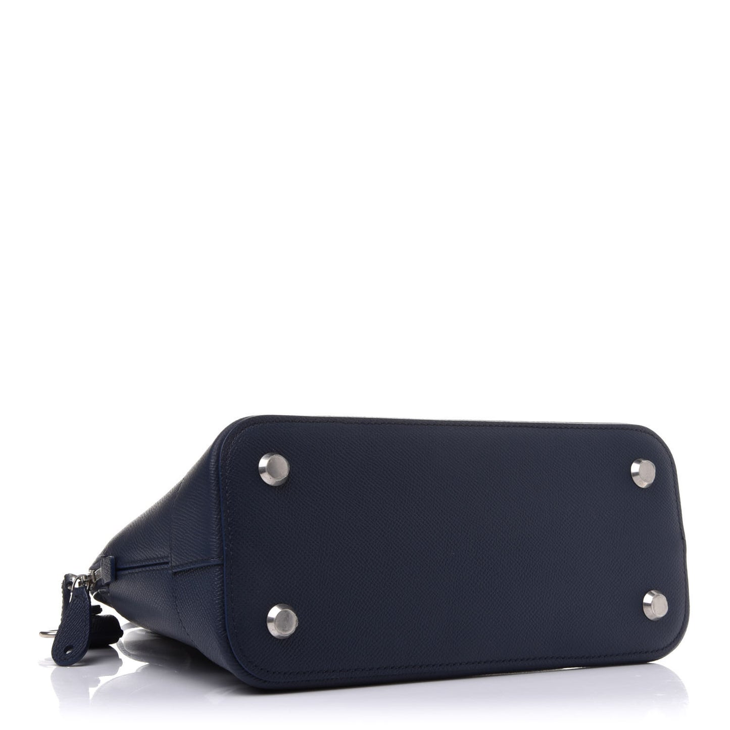 Signature Grained Calfskin Logo S Ville Top Handle Bag Bleu Canopee White