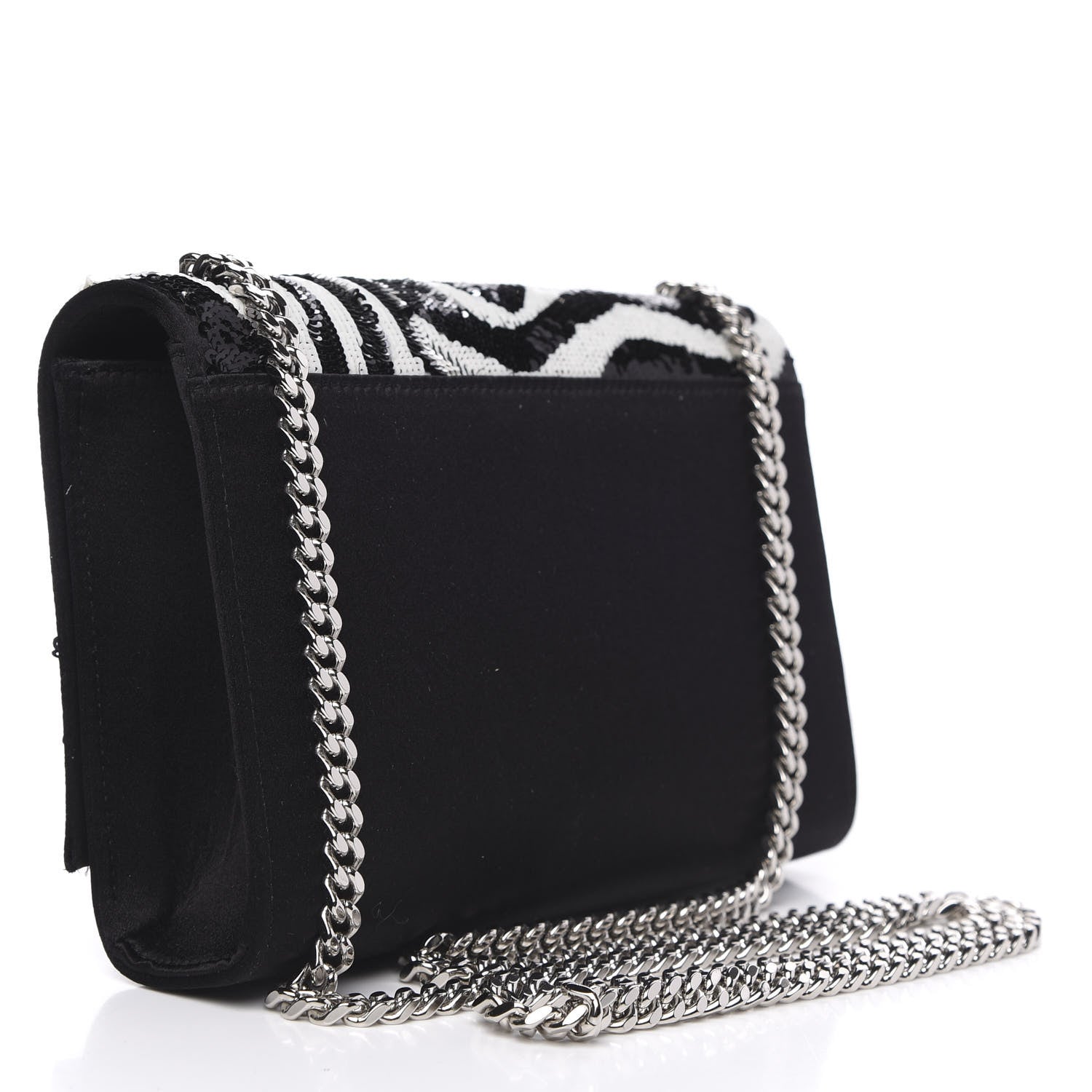 Saint Laurent Satin Sequin Zebra Small Monogram Kate Tassel Satchel Black White 3 of 9