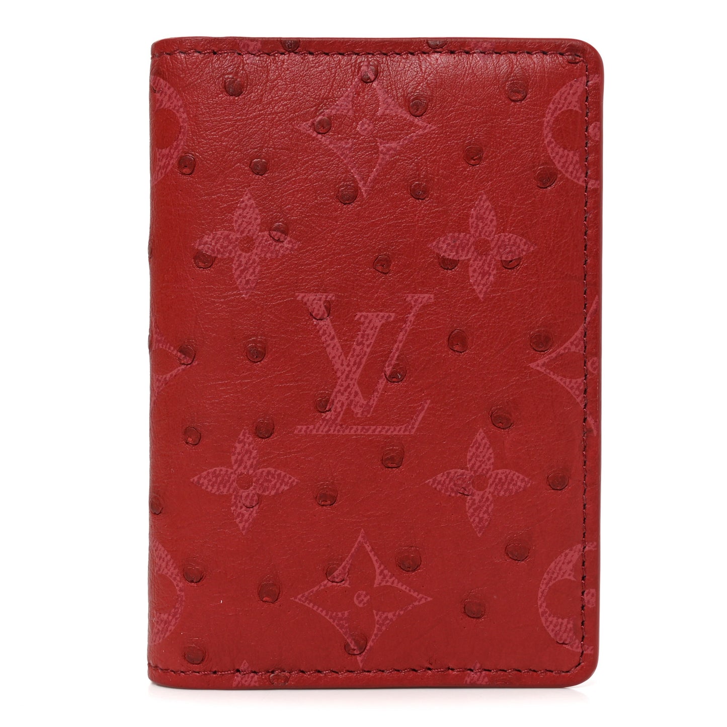 Ostrich Monogram Pocket Organizer NM Rouge Bordeaux