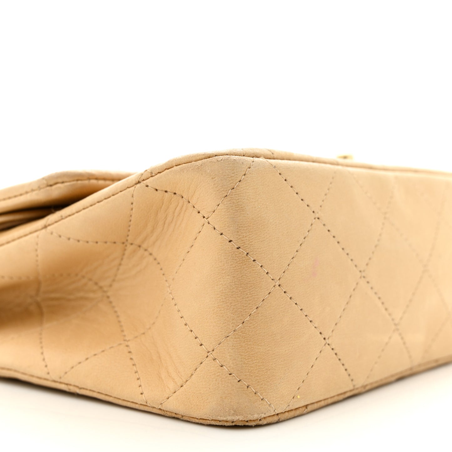 Lambskin Quilted Medium Double Flap Beige