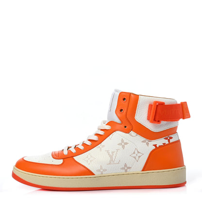 Louis Vuitton Calfskin Monogram Mens Rivoli High Top Sneakers 7.5 Orange 1 of 9