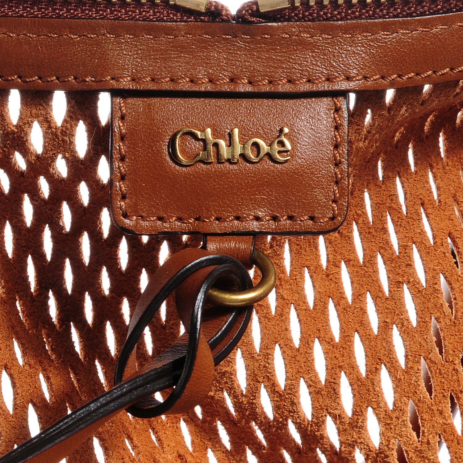 Chloe Lambskin Perforated Charlie Tote Caramel 6 of 8