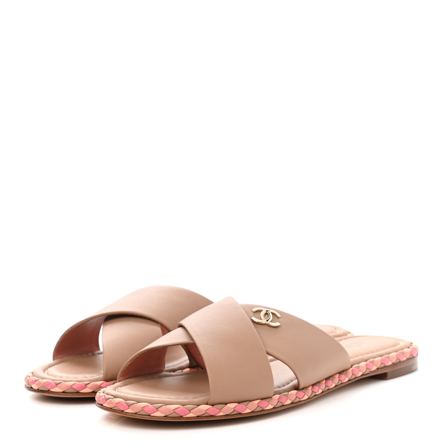 Lambskin Braided Mule Sandals 37 Light Brown