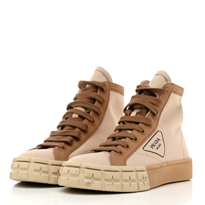 Prada Gabardine Triangle Logo Bi-Color Wheel High Top 35mm Sneakers 38 Corda Kaki 3 of 10