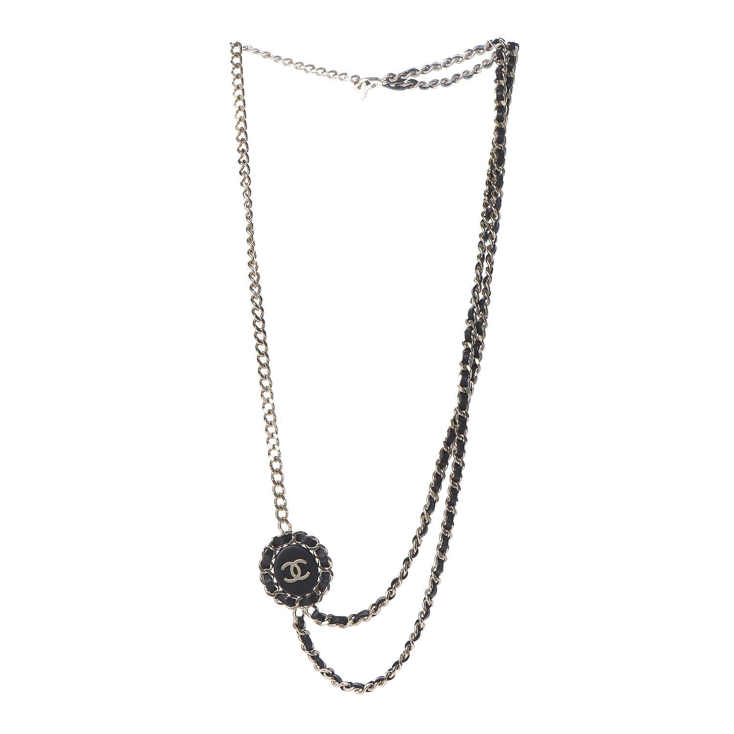Chanel Lambskin CC Long Chain Necklace Black Gold 3 of 6