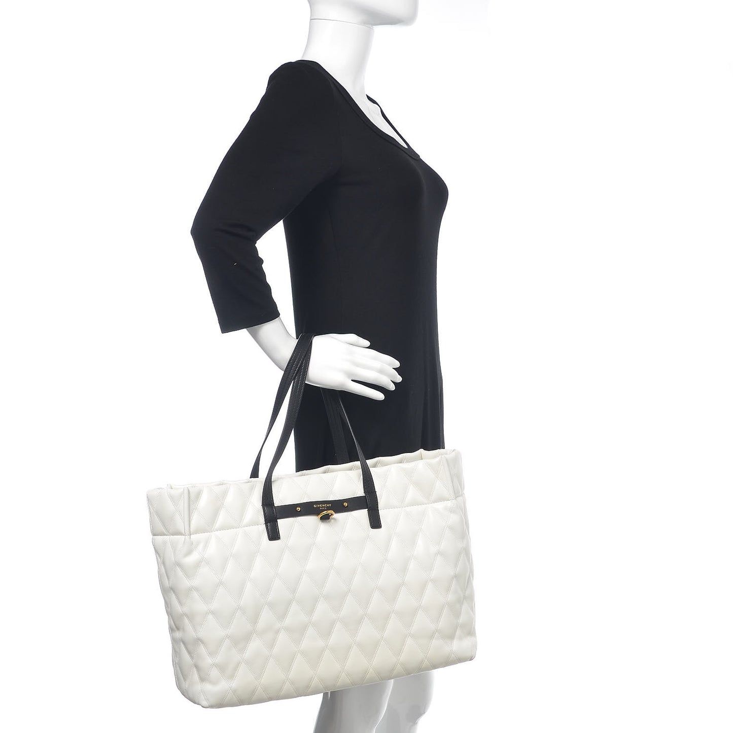 Rubber Effect Canvas Quilted Duo Shopper Tote White