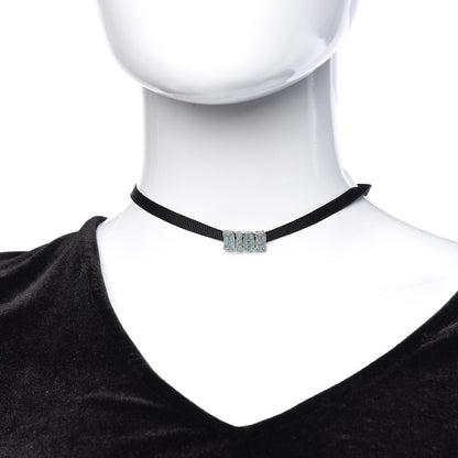 Christian Dior Grosgrain Ribbon Crystal Dior Logo Choker Necklace Black Turquoise 2 of 5