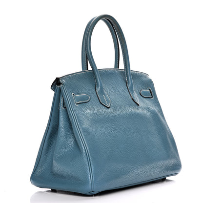 Hermes Taurillon Clemence Birkin 30 Blue Jean 3 of 35