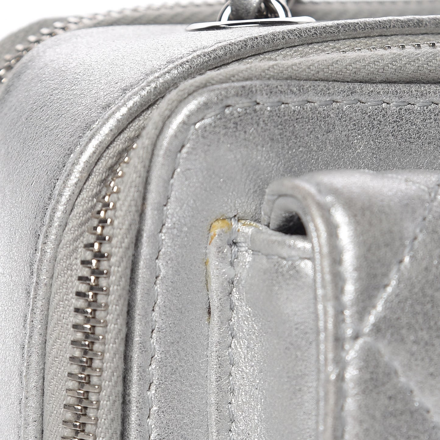 Metallic Lambskin Quilted Mini Pocket Box Camera Case Silver