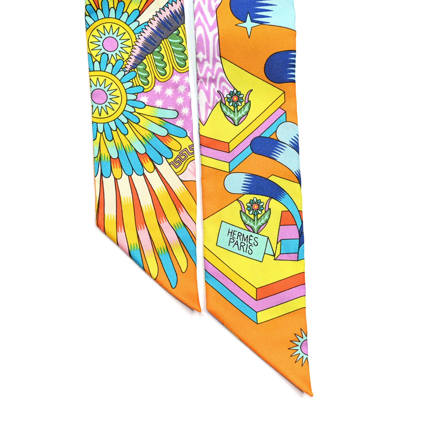 Hermes Silk La Source de Pegase Twilly Orange Vif Jaune Vif 2 of 4