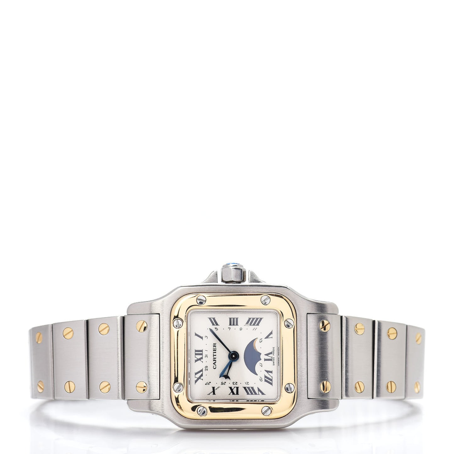 Stainless Steel 18K Yellow Gold 24mm Santos De Cartier Galbee Moon Phase Quartz Watch