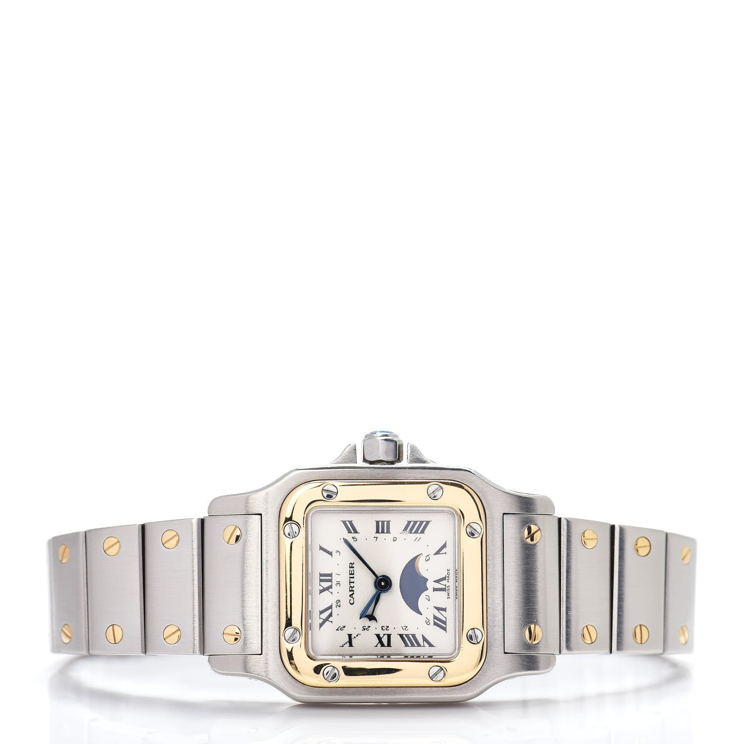 Cartier Stainless Steel 18K Yellow Gold 24mm Santos De Cartier Galbee Moon Phase Quartz Watch 2 of 4