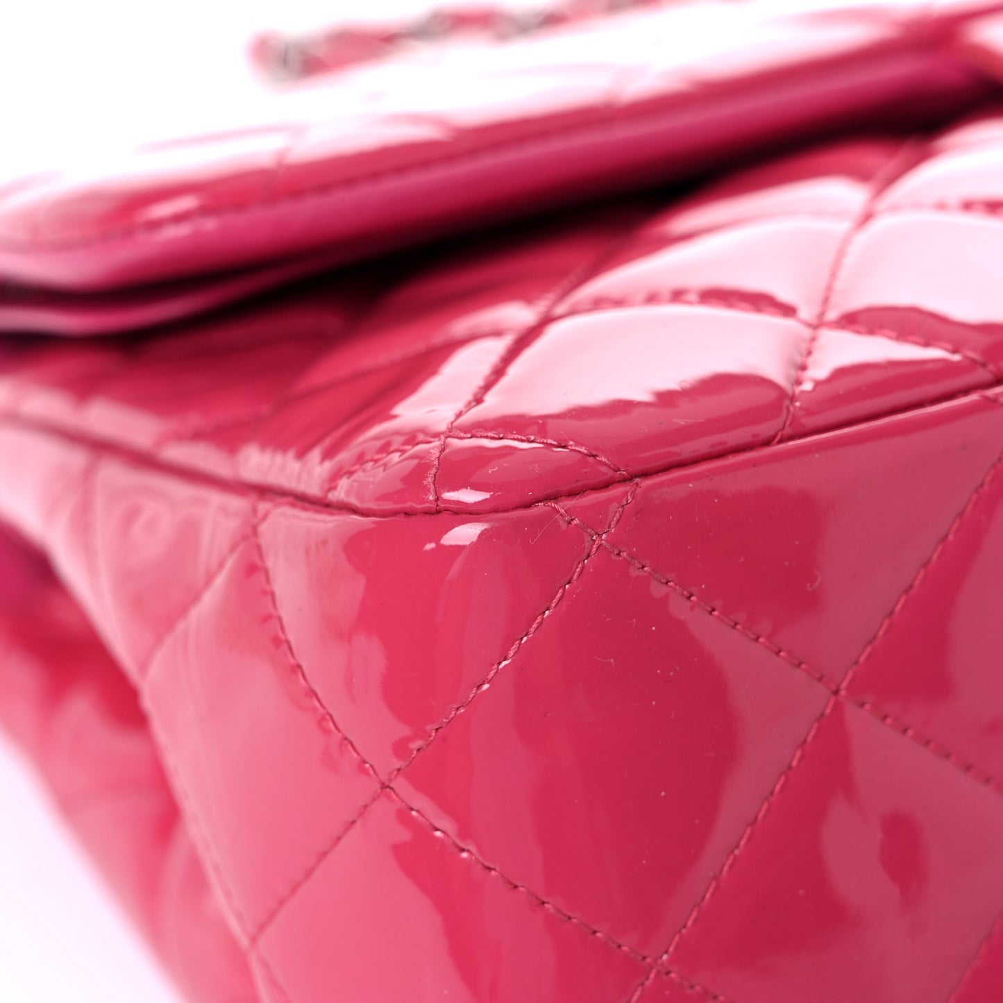 Patent Quilted Jumbo Double Flap Fuchsia