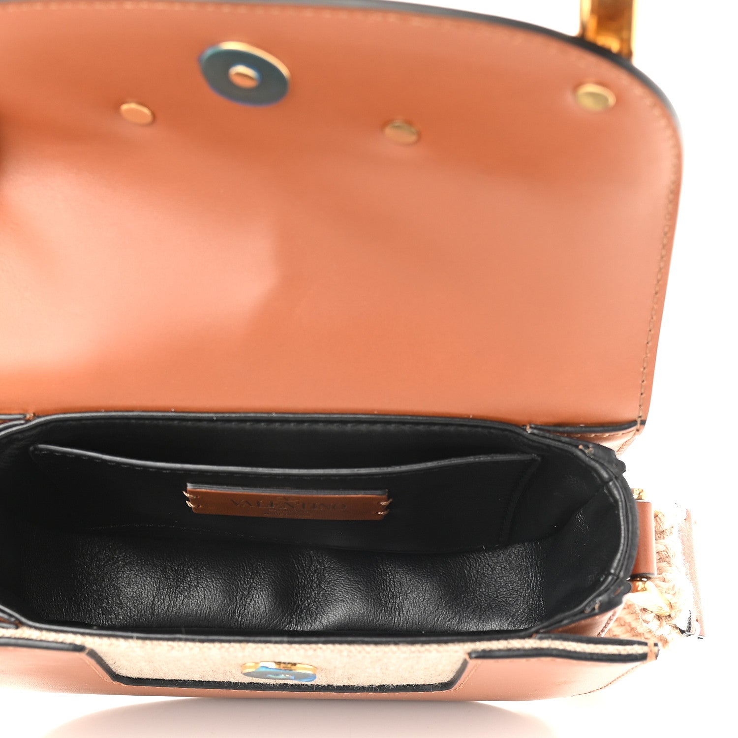Valentino Garavani Calfskin Linen Small Supervee Crossbody Bag Saddle Brown Natural 5 of 8