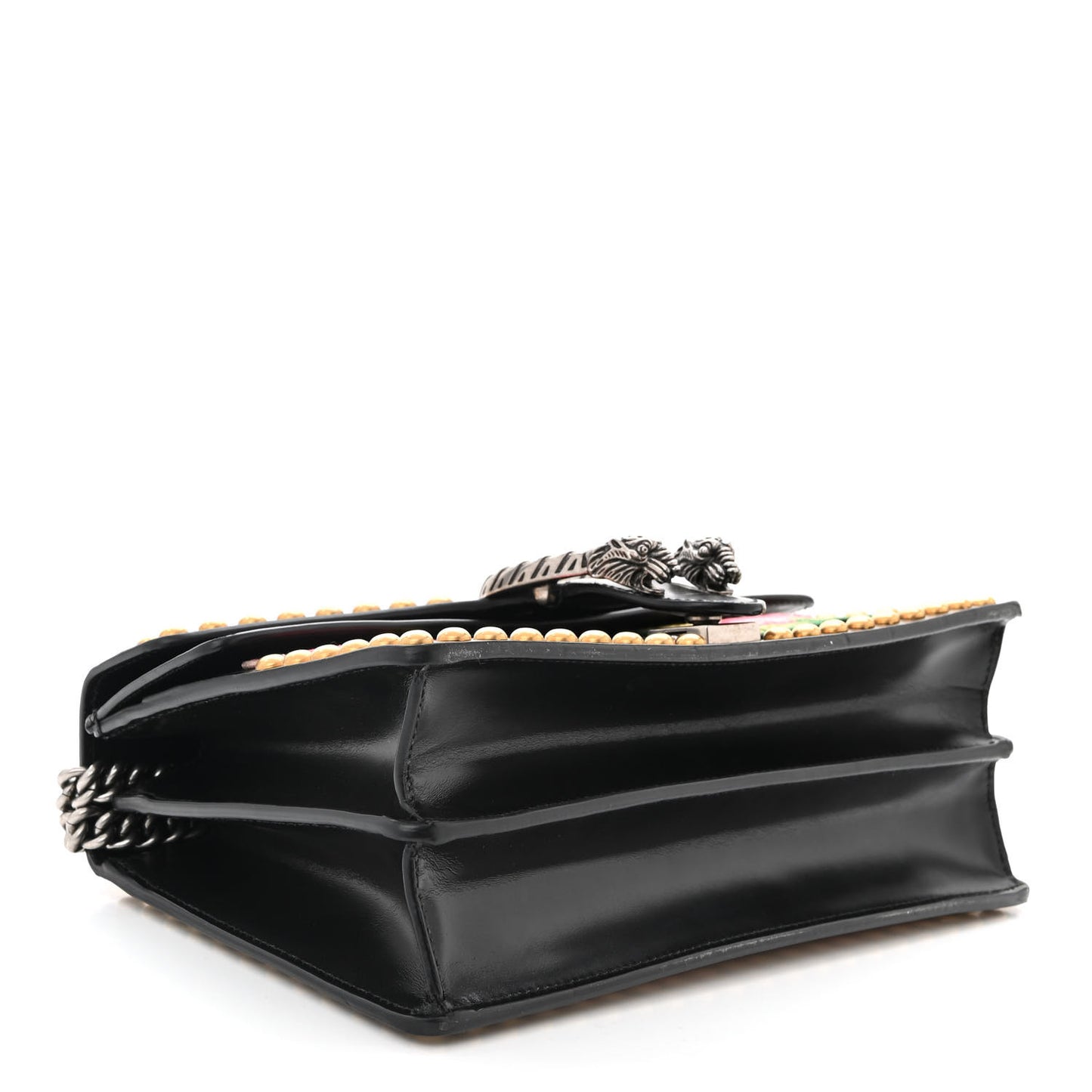 Calfskin Floral Embroidered Studded Small Dionysus Shoulder Bag Black