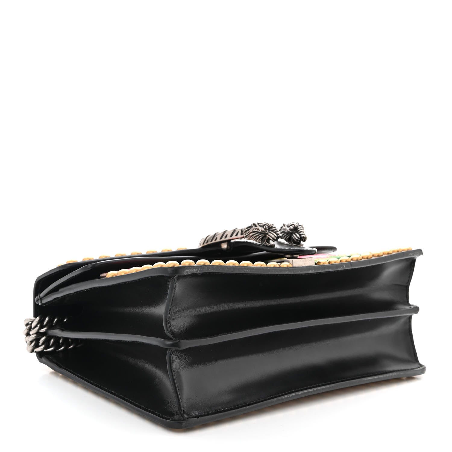 Gucci Calfskin Floral Embroidered Studded Small Dionysus Shoulder Bag Black 4 of 10