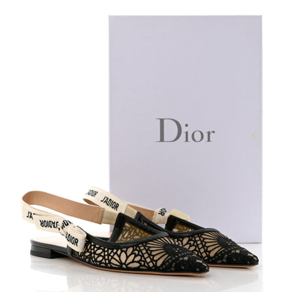 Christian Dior Fabric Ribbon Lace Embroidered J'Adior Slingback Flats 38 Black 9 of 9