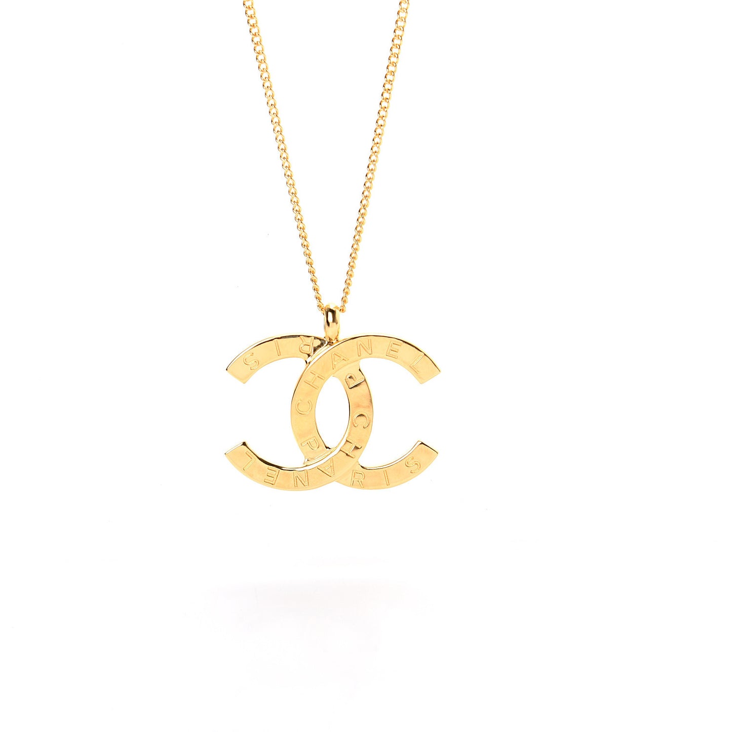 Metal CC Paris Button Necklace Gold