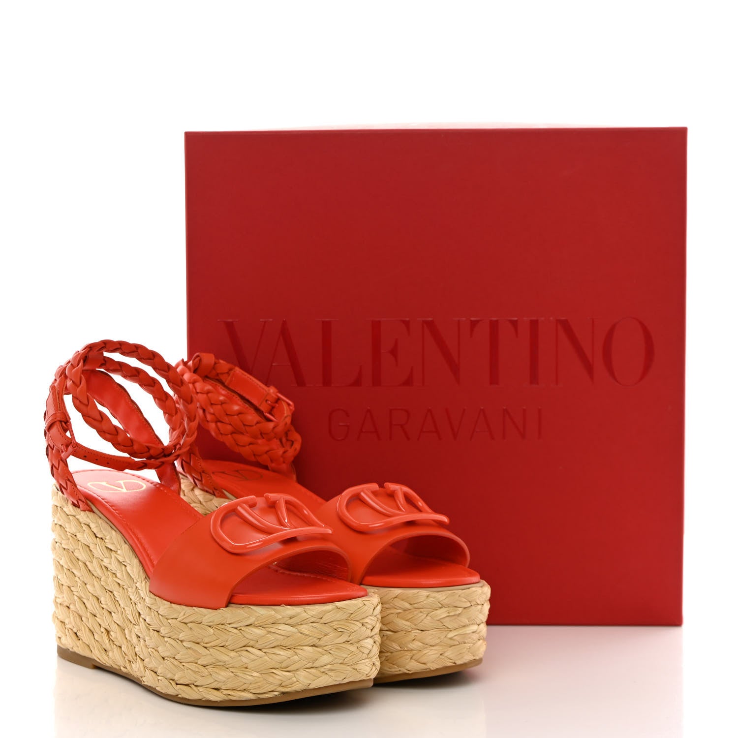 Valentino Garavani Calfskin VLogo Ankle Wrap Espadrille 45/90mm Platform Wedge Sandals 37.5 Titian 13 of 13