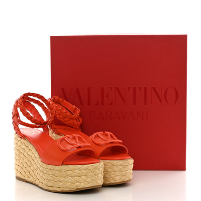 Valentino Garavani Calfskin VLogo Ankle Wrap Espadrille 45/90mm Platform Wedge Sandals 37.5 Titian 13 of 13