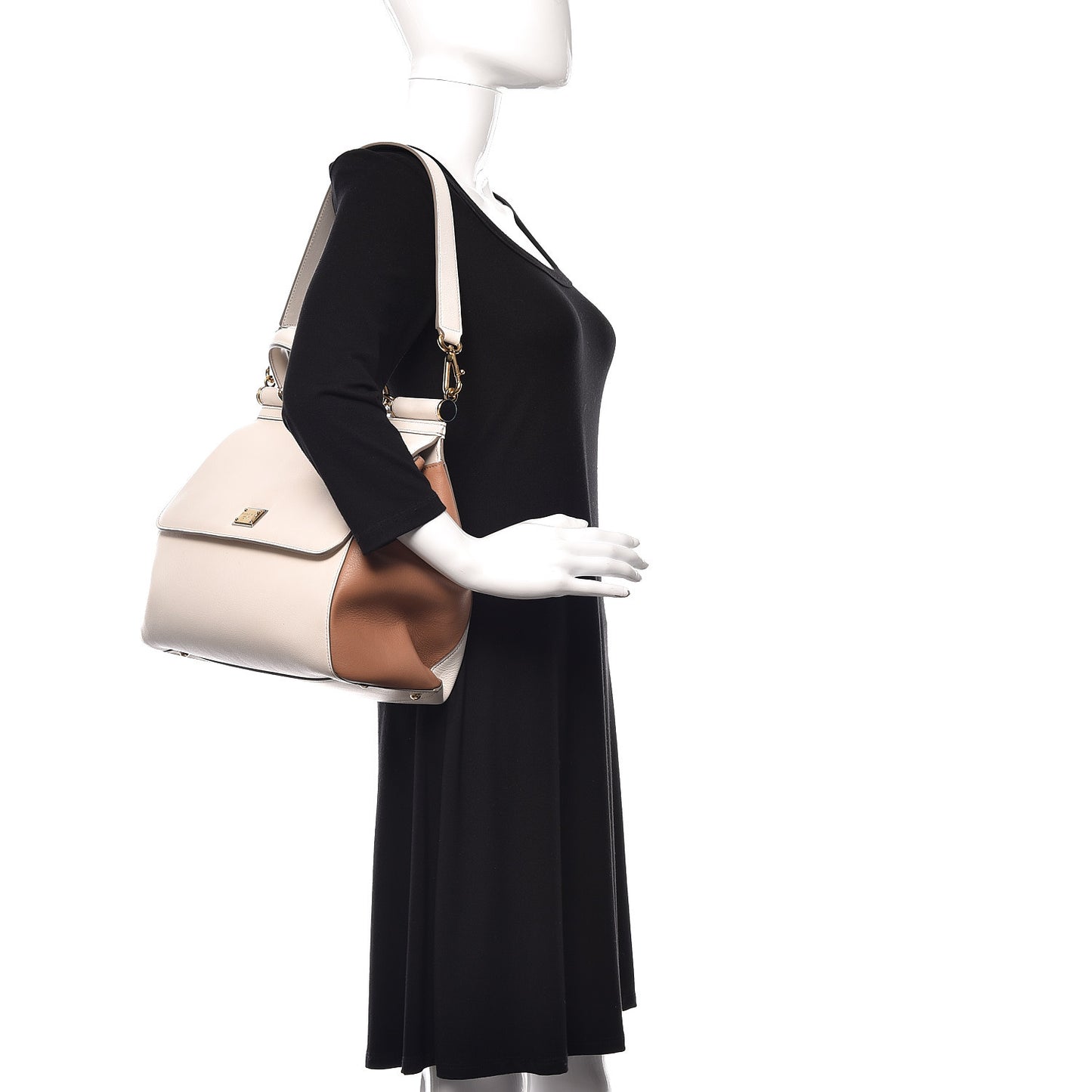 Grained Deerskin Large Bi-Color Miss Sicily Satchel White Caramello