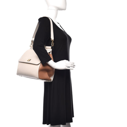 Dolce & Gabbana Grained Deerskin Large Bi-Color Miss Sicily Satchel White Caramello 2 of 10