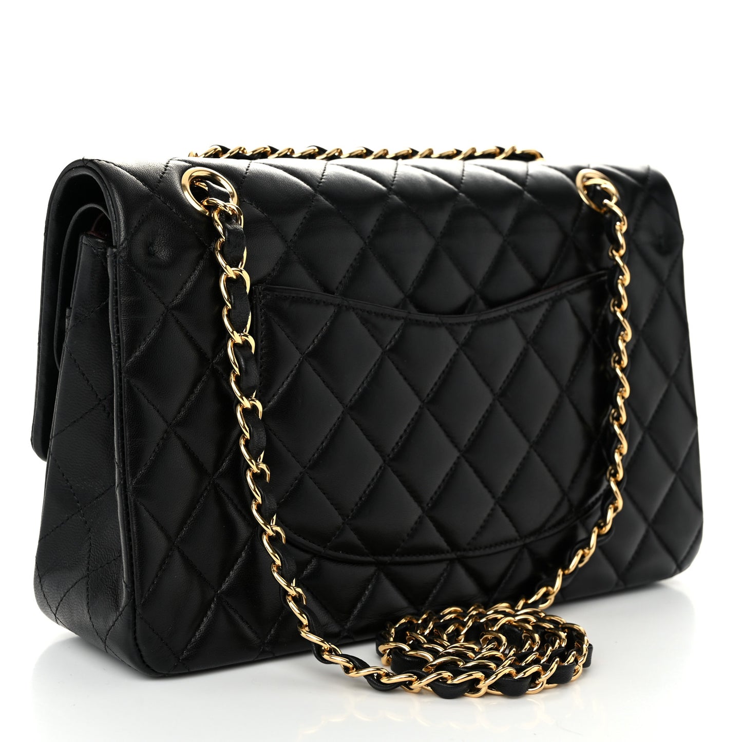Lambskin Quilted Medium Double Flap Black