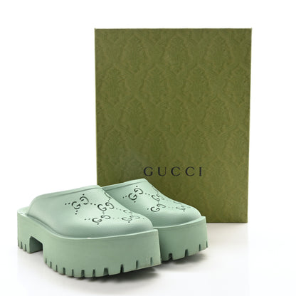 Gucci Rubber GG Monogram Perforated Elea Platform 55mm Lug Sole Sandals 40 Pacific Green 9 of 9
